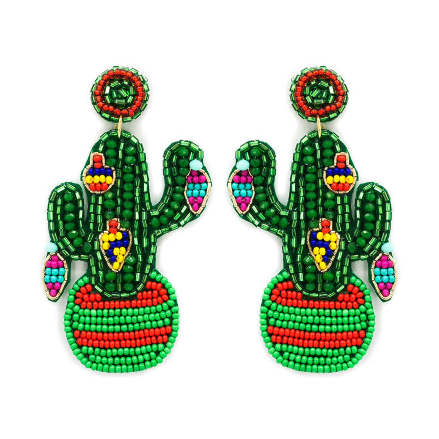 Christmas Cactus Western Holiday Beaded Earrings