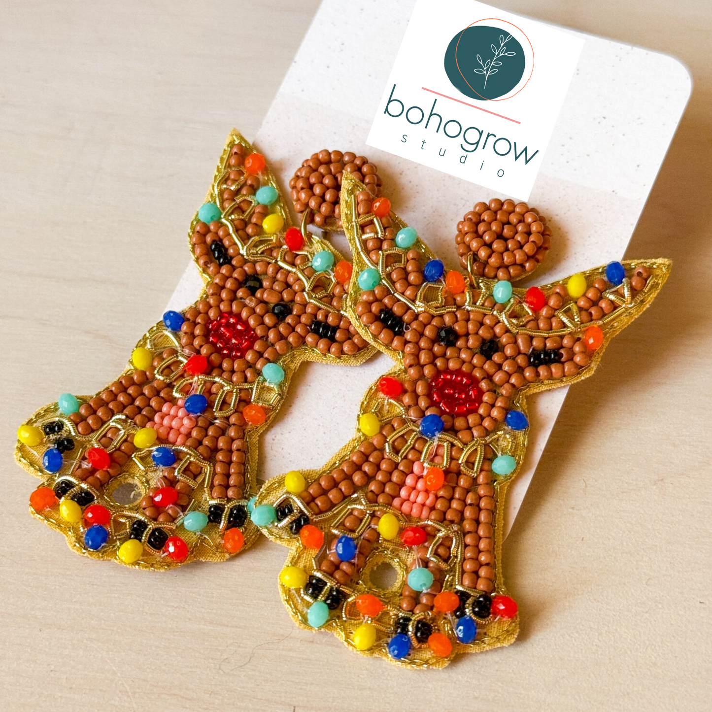 Christmas Rudolph Reindeer All Wrapped Up Beaded Earrings