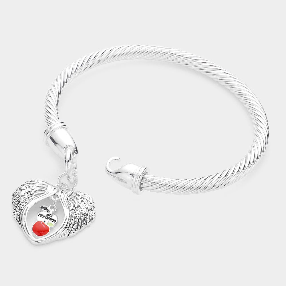 Teacher Angel Wings Apple Charm Stretch Bracelet
