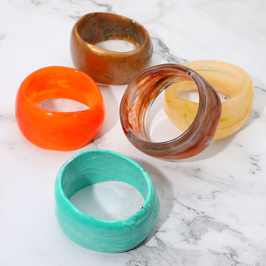 Wide Sculptural Marbled Resin Bangle Bracelet