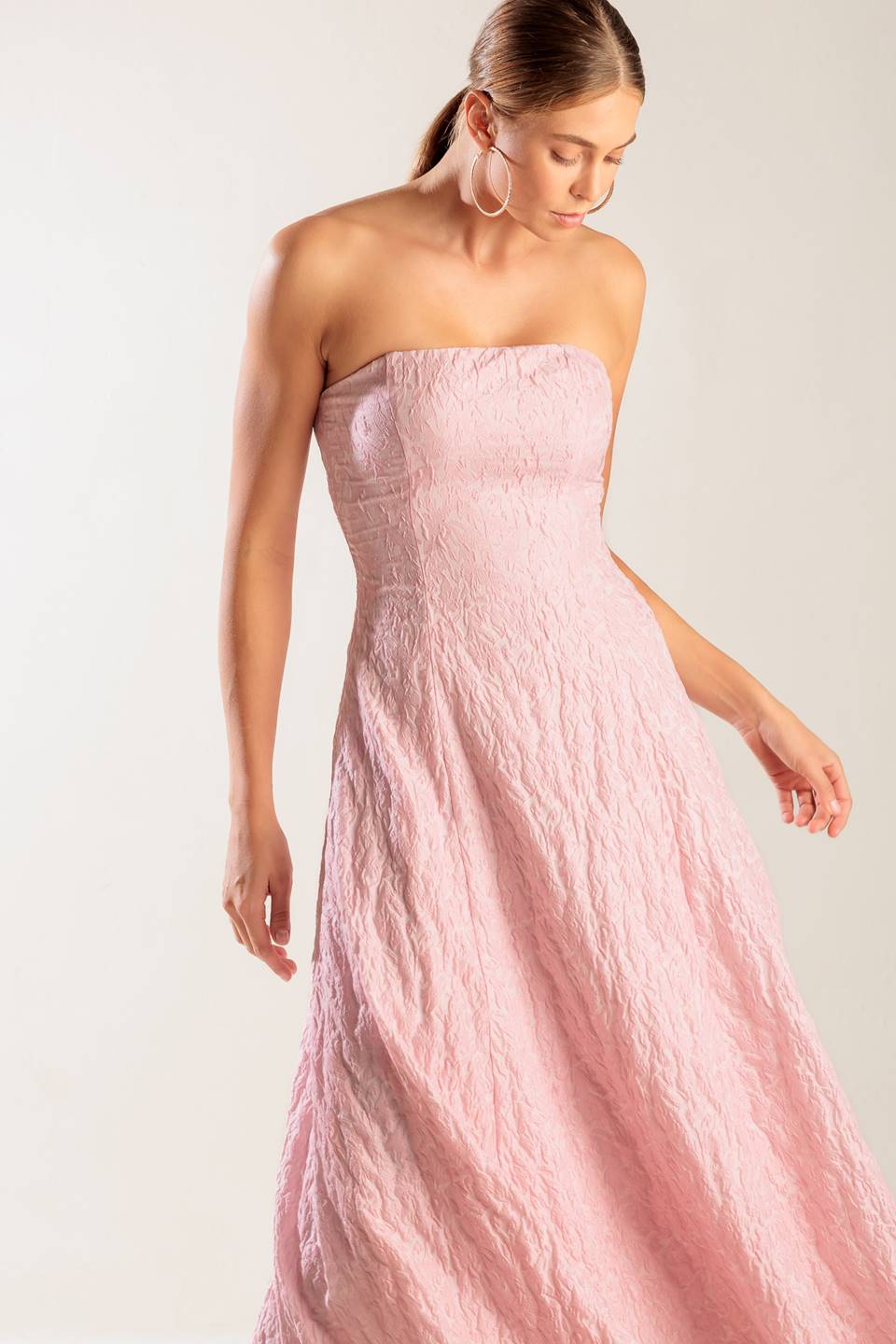 ROLL WITH IT PINK WOVEN MIDI DRESS