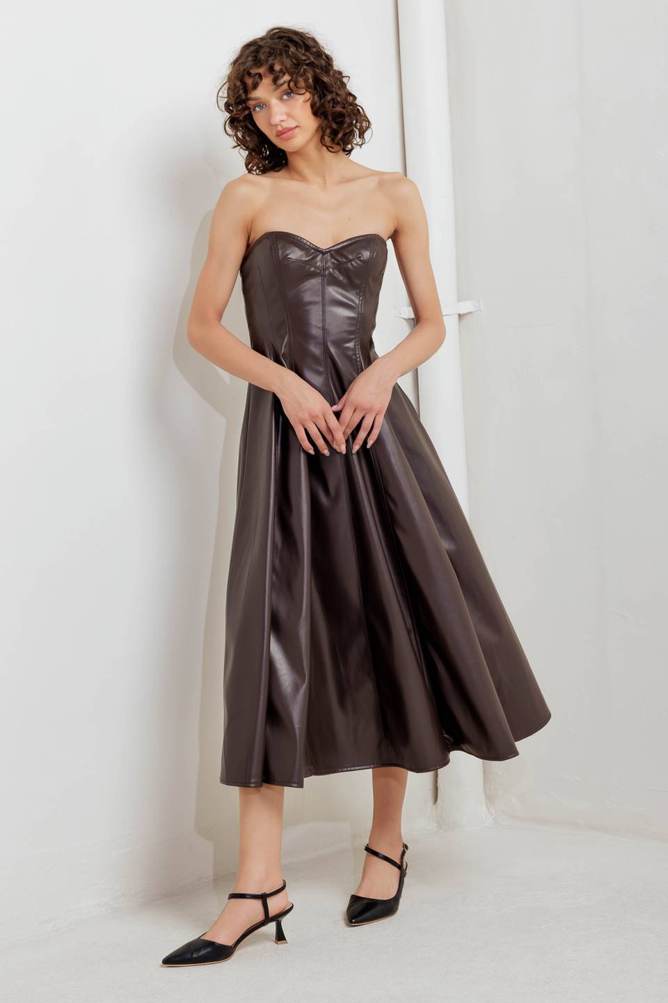VESTIDO MIDI DE POLIPIEL ESPRESSO DIVA