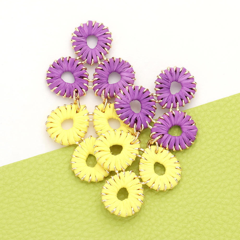 LSU University Tigers Raffia Disc Wrapped Football Earrings