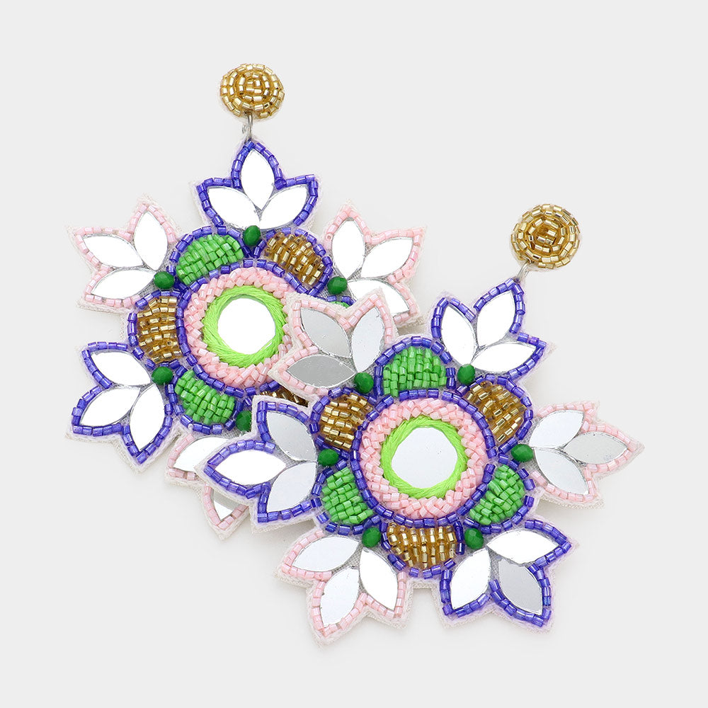 Deepa Gurnani Ari Mirror Tile Boho Flower Earrings