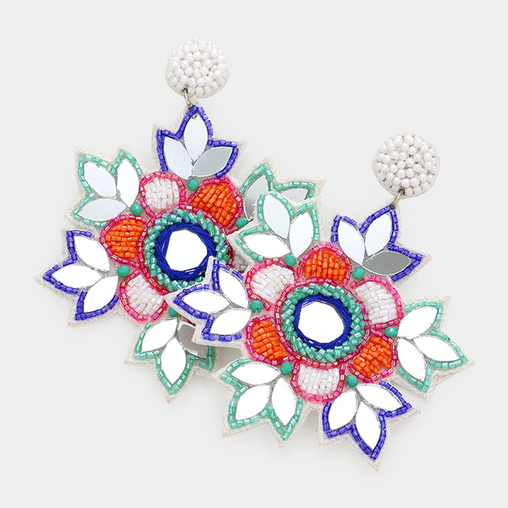 Deepa Gurnani Ari Mirror Tile Boho Flower Earrings