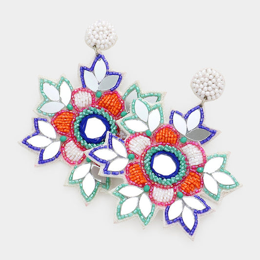 Deepa Gurnani Ari Mirror Tile Boho Flower Earrings