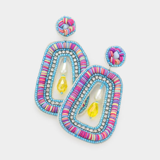 Colorful Bead & Pearl Drop Artisan Earrings