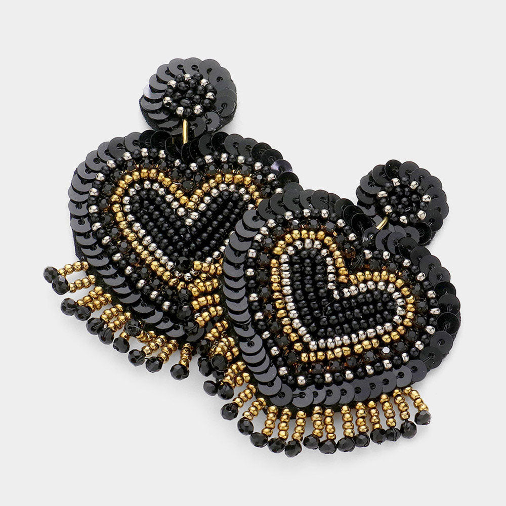 Sparkle Sequin Beaded Fringe Statement Earrings