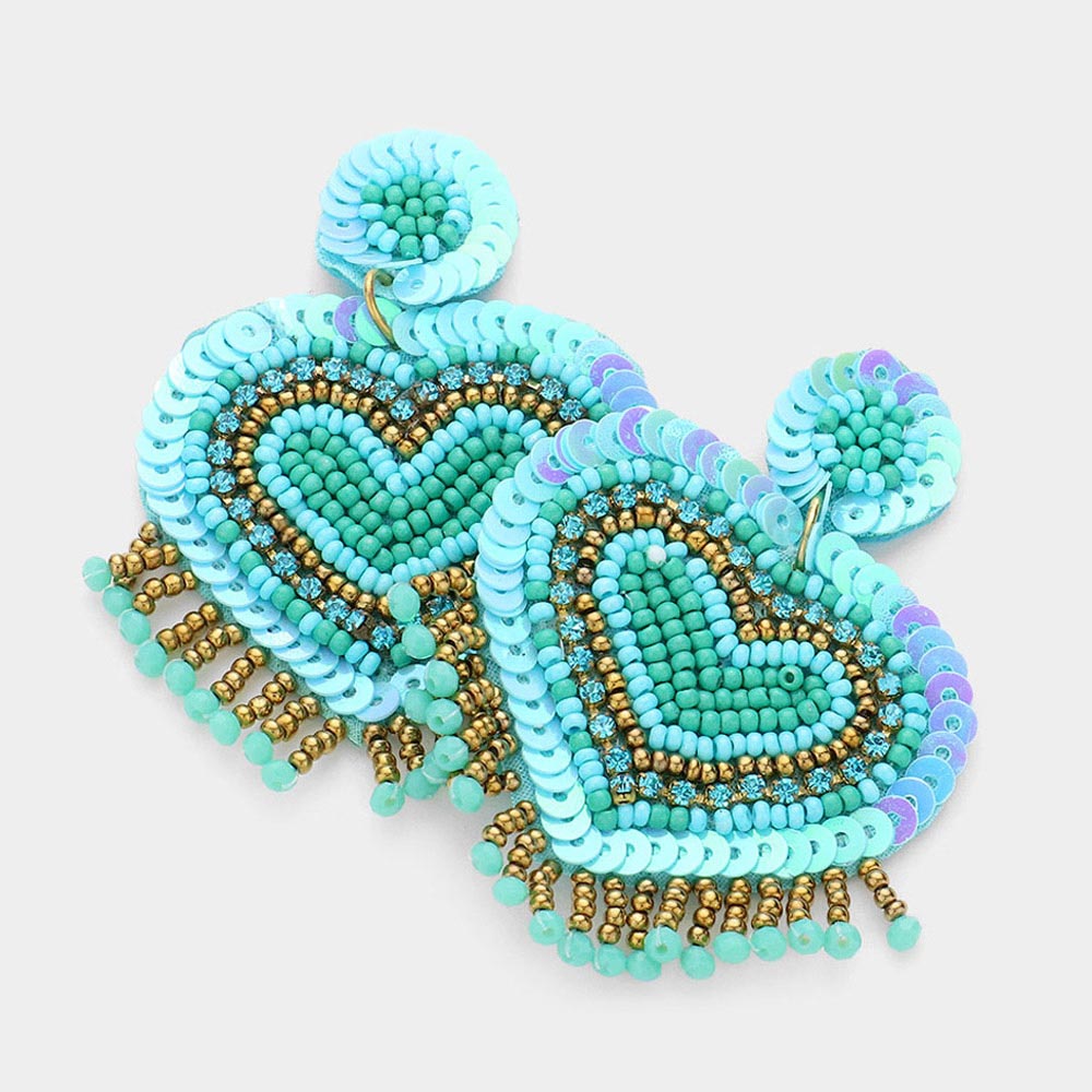 Sparkle Sequin Beaded Fringe Statement Earrings