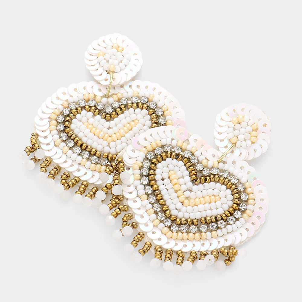 Sparkle Sequin Beaded Fringe Statement Earrings