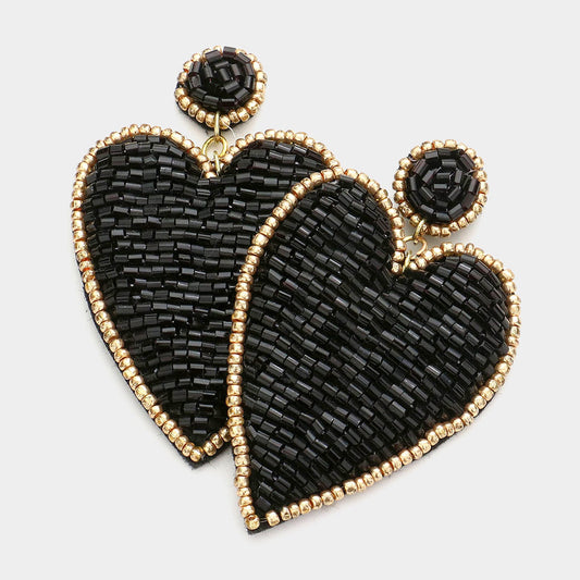 Have A Heart Black Sparkle Beaded Heart Earrings
