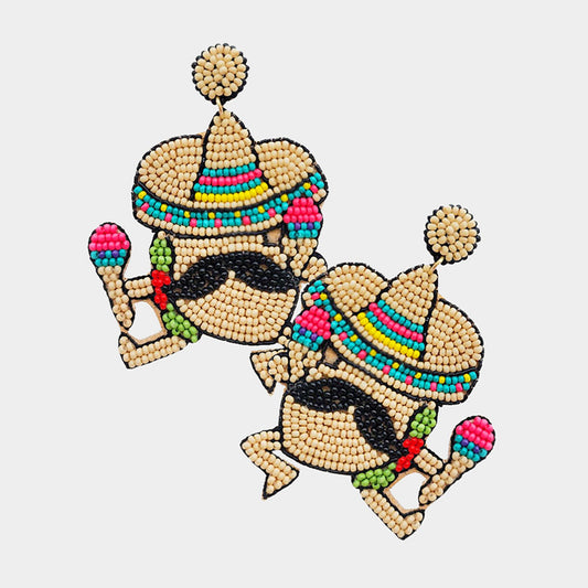 Mexican Mariachi Man Party Fiesta Beaded Earrings