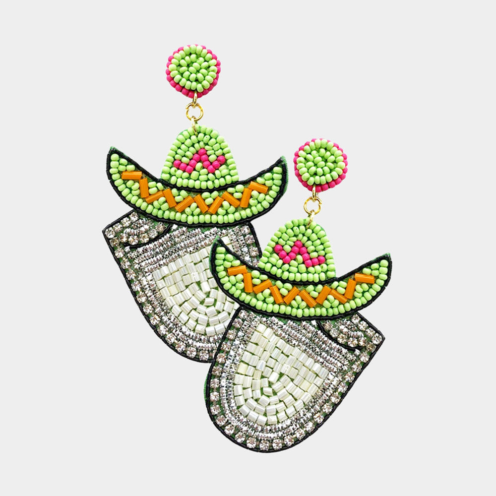 Mexican Sombrero Hat Tequila Shot Cocktail Beaded Earrings