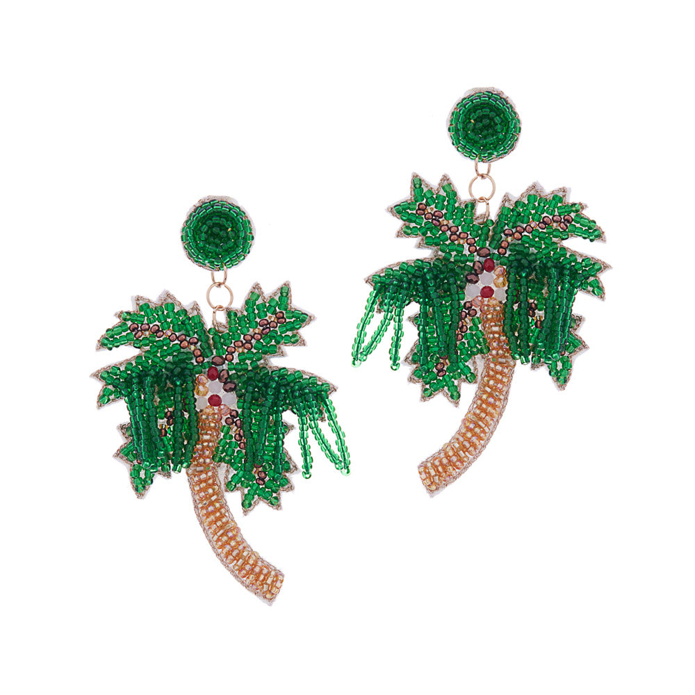 Seed Beaded Tropical Palm Tree Resort Earrings