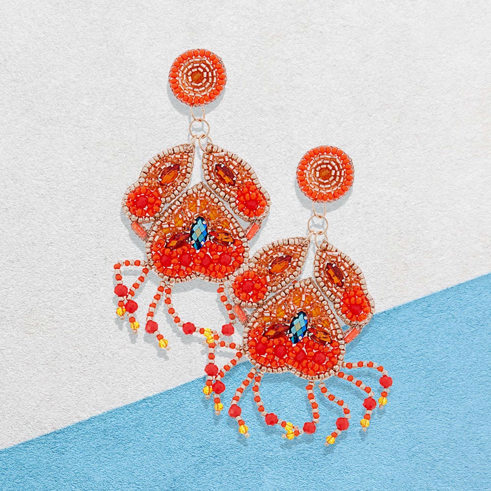 Beaded Maryland Crab Beach Theme Earrings