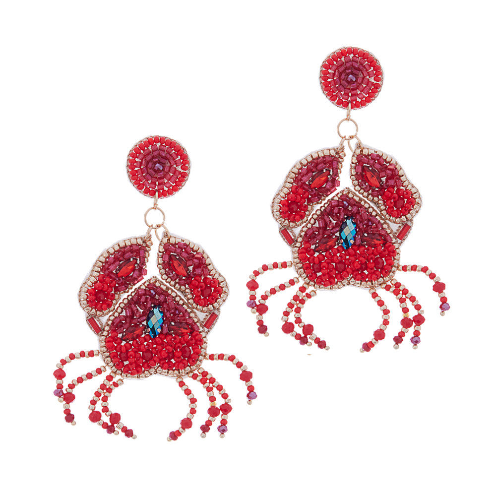 Beaded Maryland Crab Beach Theme Earrings