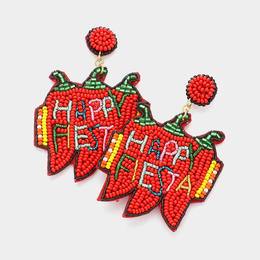 Mexican Festival Fiesta Chili Pepper Seed Bead Earrings