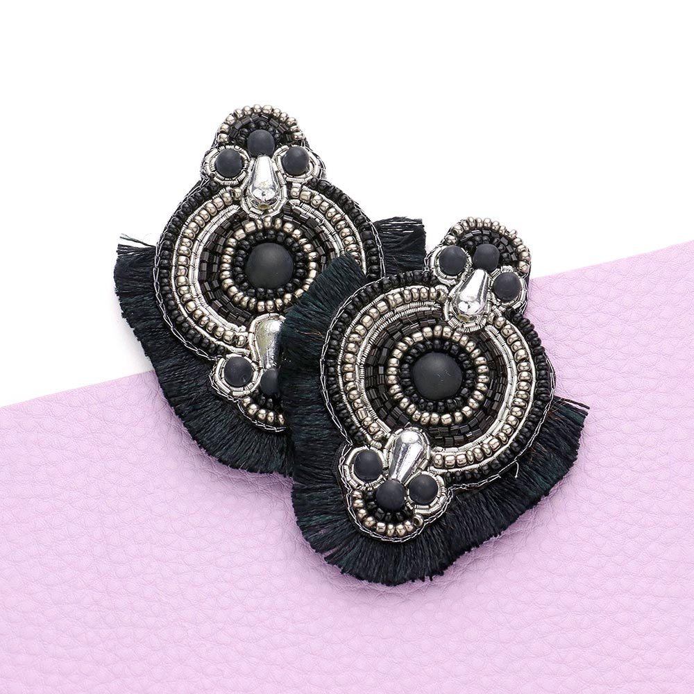 Boho Tassel Trimmed Multi Beaded Earrings