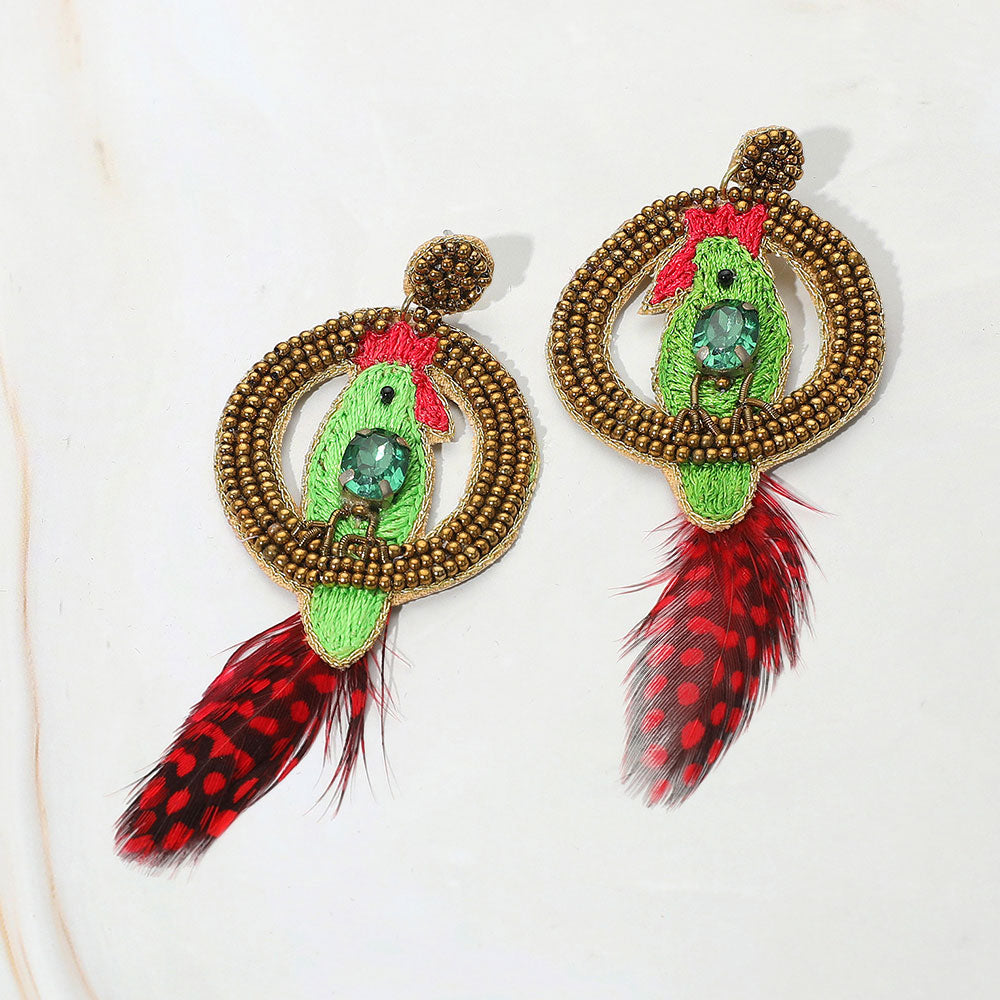 Parrot on a Perch Seed Beaded Earrings