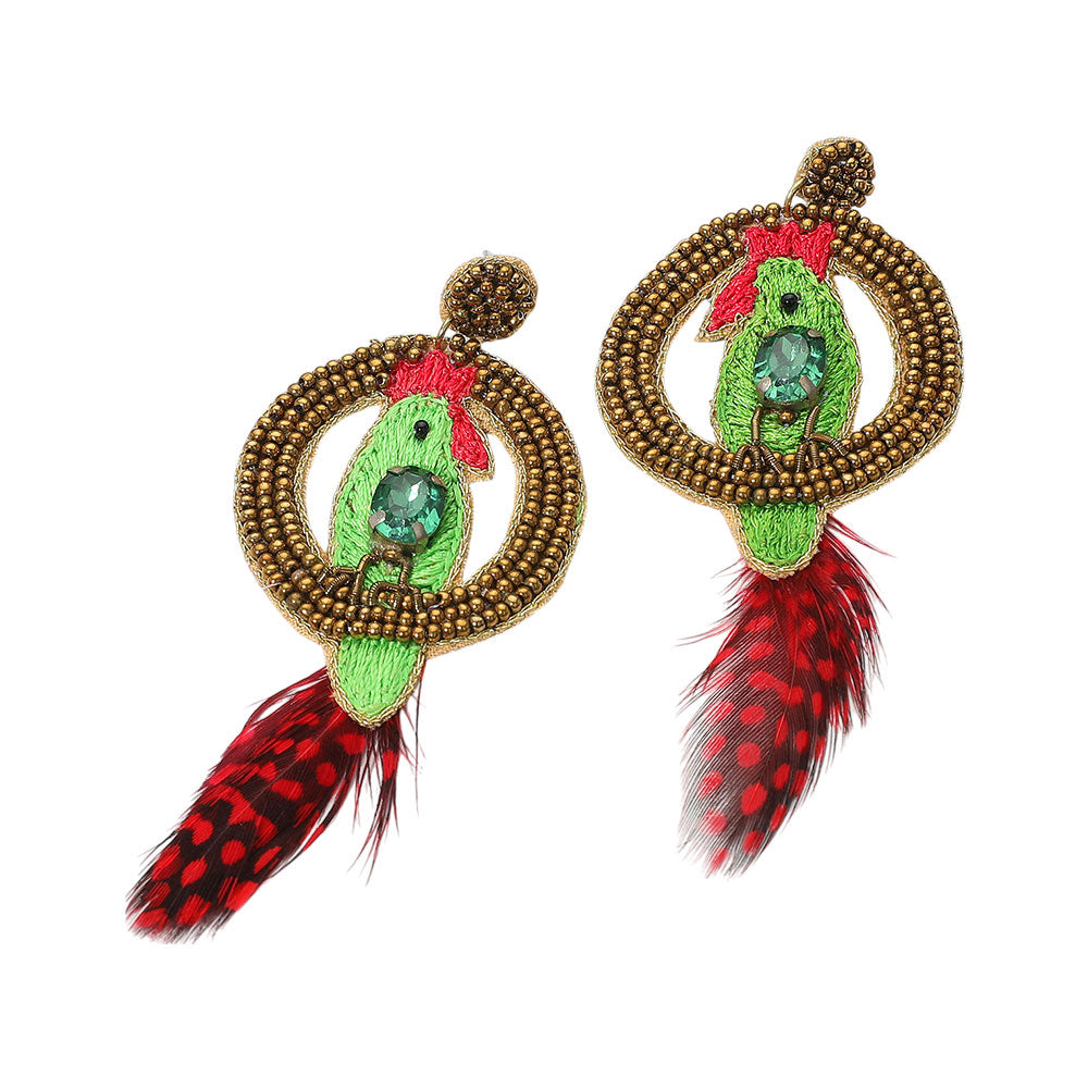 Parrot on a Perch Seed Beaded Earrings