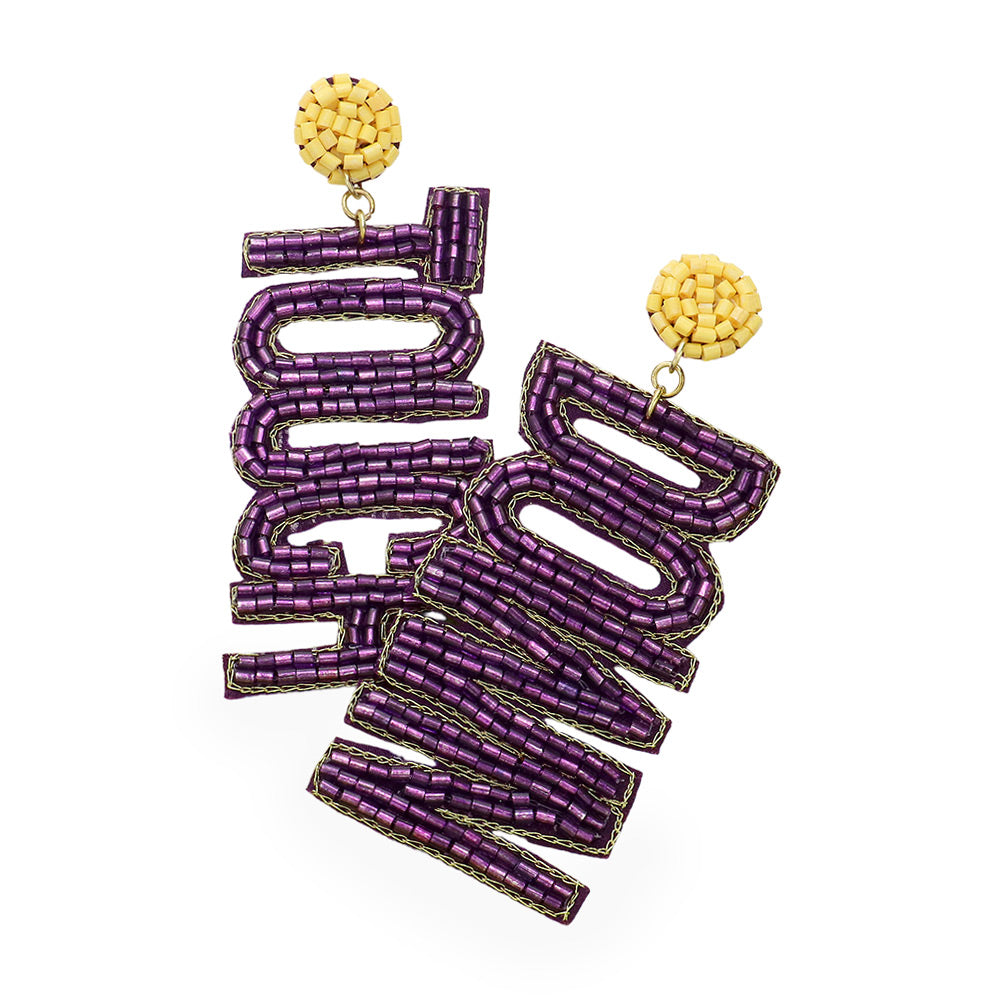 Purple Yellow Football Team Colors TOUCH DOWN Beaded Earrings