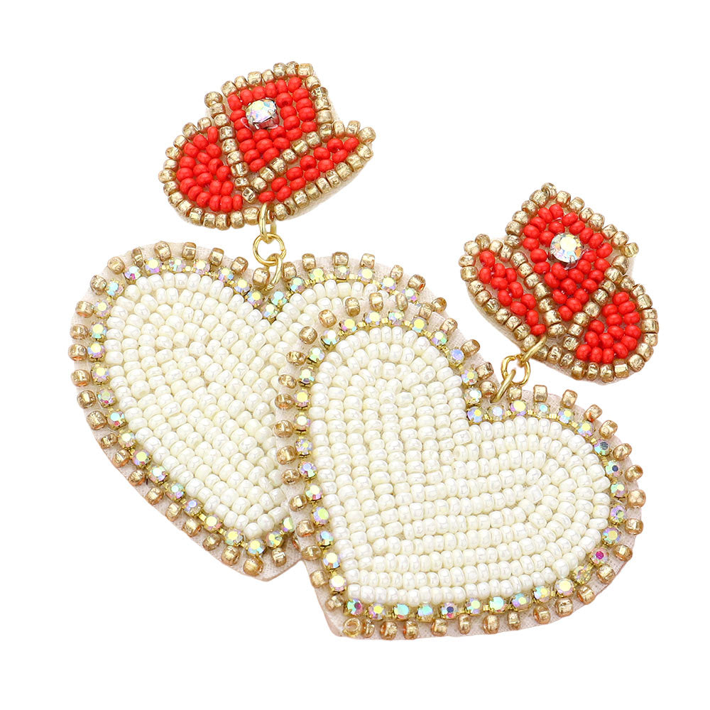 In Love With A Cowboy Beaded Ivory Heart Earrings