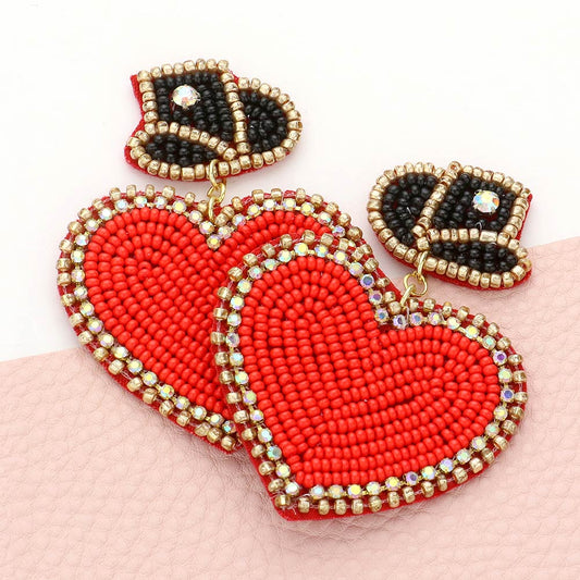 In Love With A Cowboy Beaded Red Heart Earrings