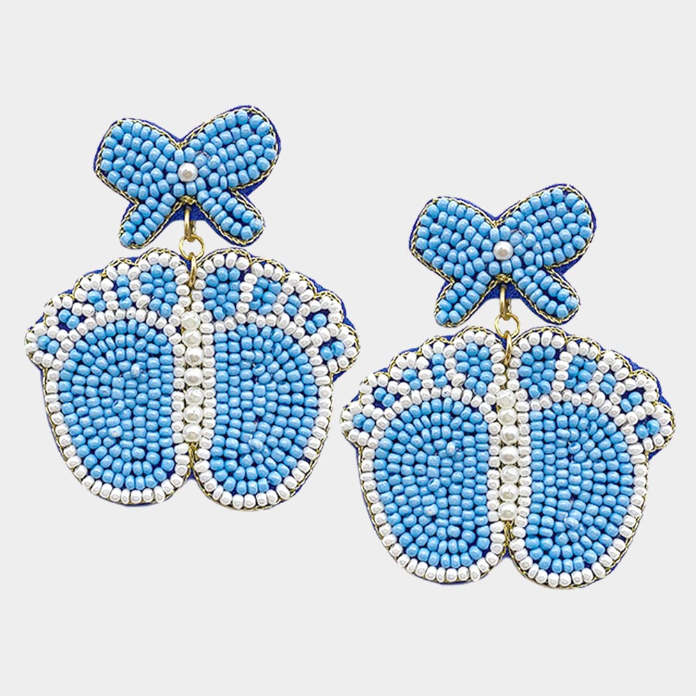 Pearl Beaded Bow New Baby Foot Dangle Earrings