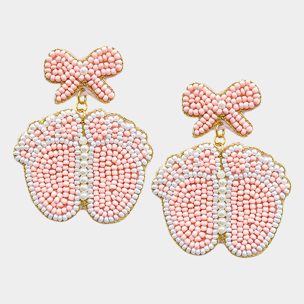 Pearl Beaded Bow New Baby Foot Dangle Earrings