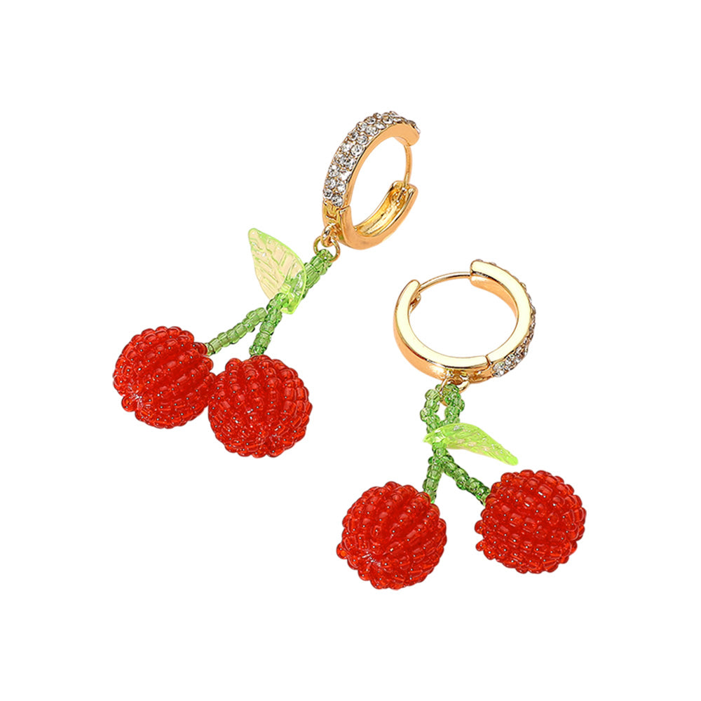 Cherry Seed Beaded Huggie Hoop Earrings