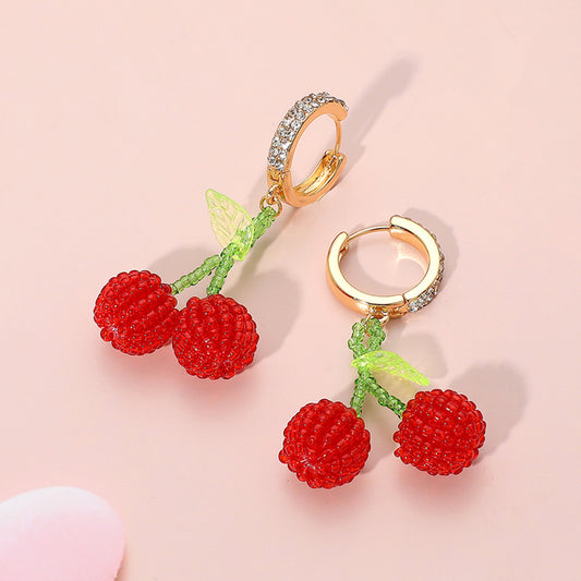 Cherry Seed Beaded Huggie Hoop Earrings