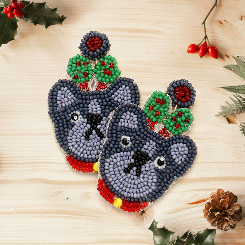FRENCH BULLDOG Dog Breed Beaded Earrings & Christmas Ornament SET