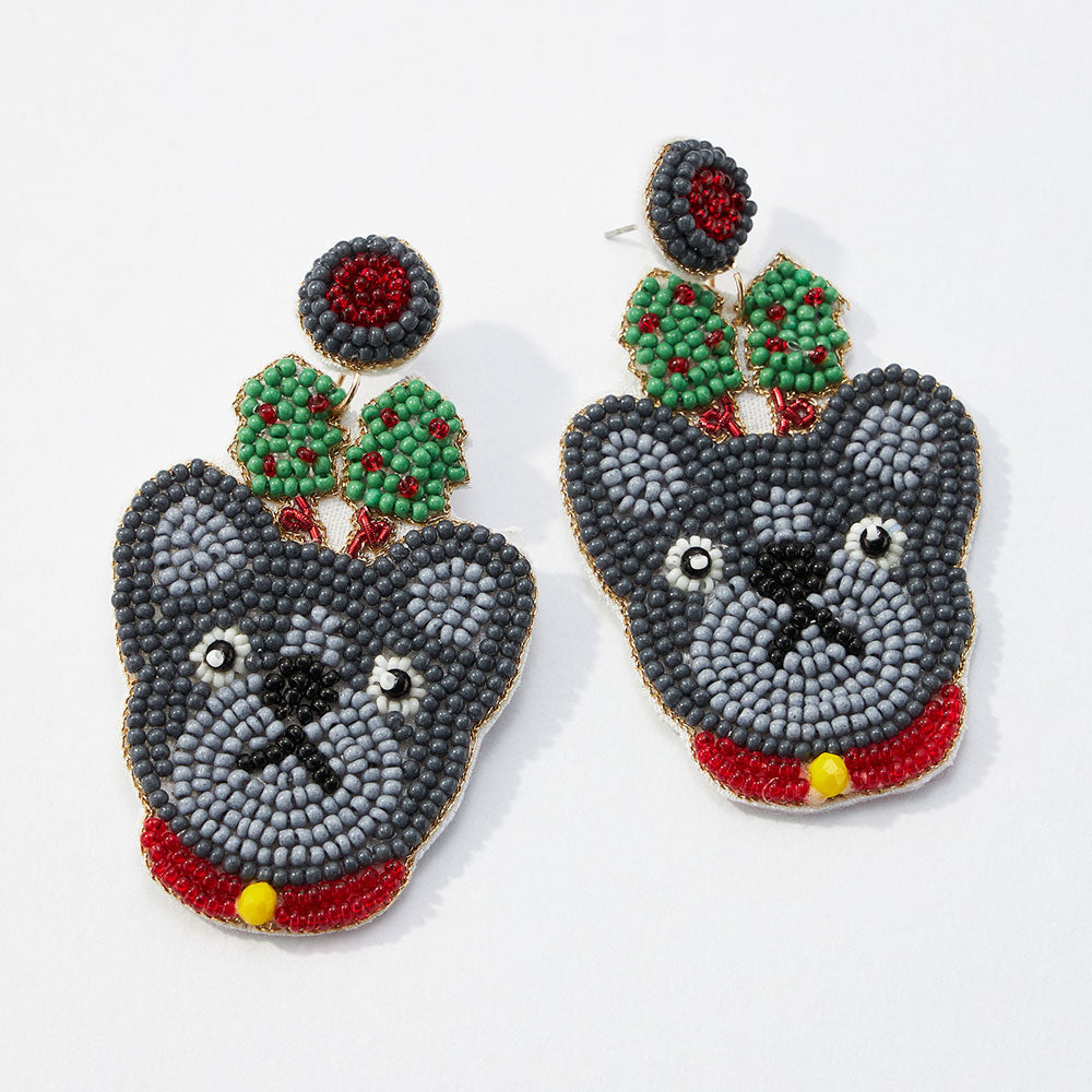 FRENCH BULLDOG Dog Breed Beaded Earrings & Christmas Ornament SET