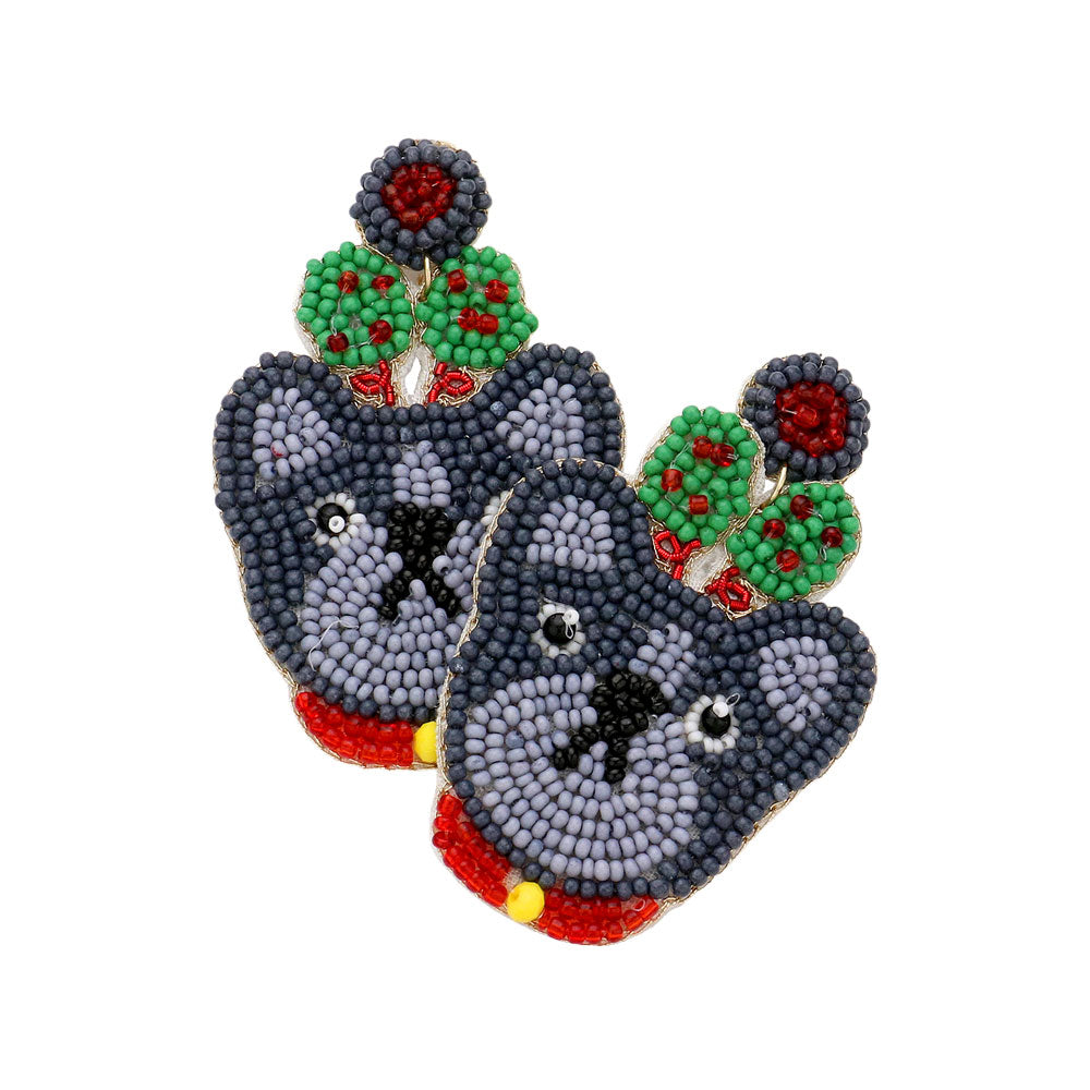 FRENCH BULLDOG Dog Breed Beaded Earrings & Christmas Ornament SET