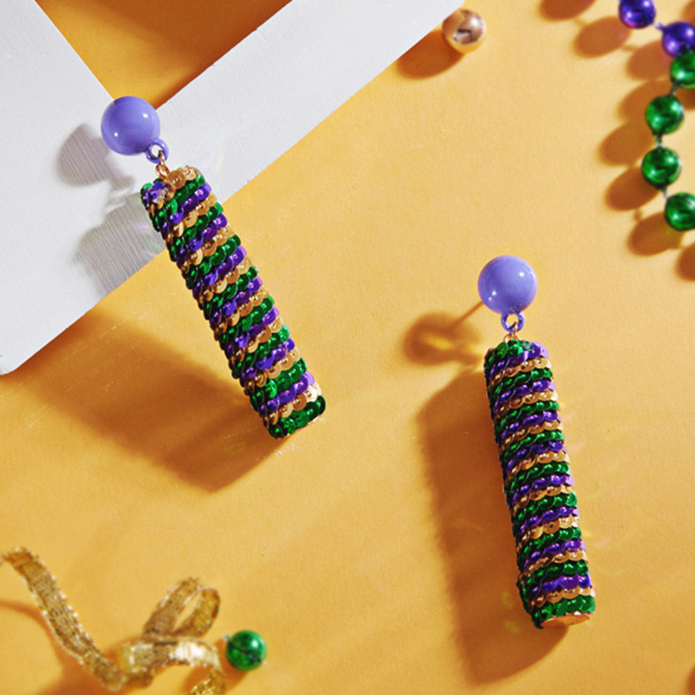 Mardi Gras Wrapped Sequin Dangle Earrings