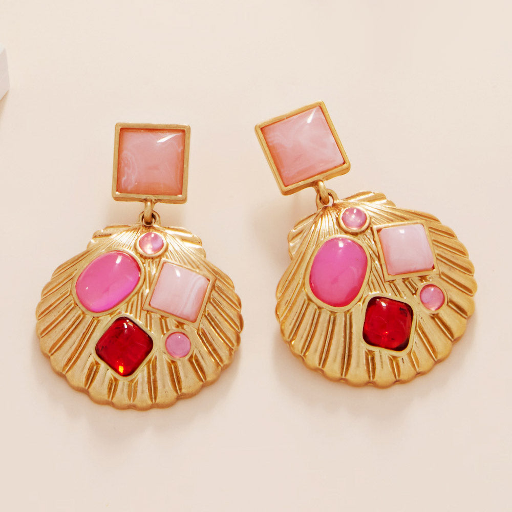 Resort Style Natural Stone Shell Dangle Earrings