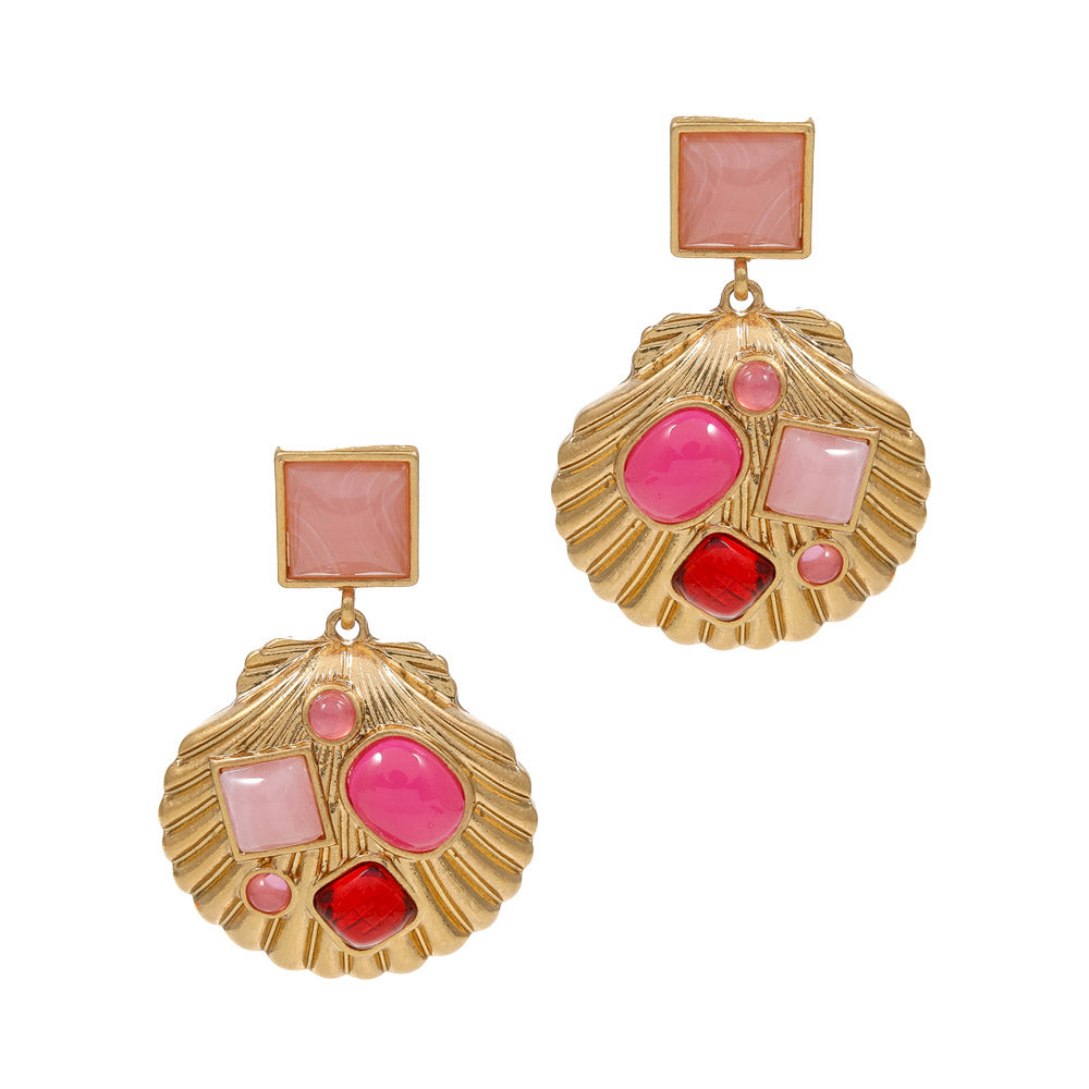 Resort Style Natural Stone Shell Dangle Earrings