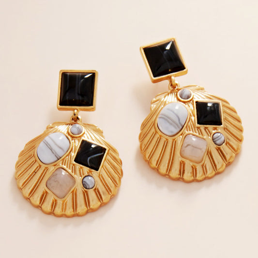 Resort Style Natural Stone Shell Dangle Earrings