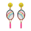 Pendientes de raqueta de tenis rojos con cuentas y purpurina