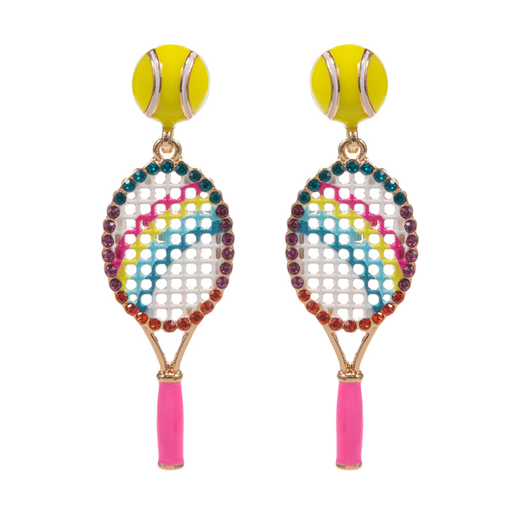 Pendientes de raqueta de tenis rojos con cuentas y purpurina