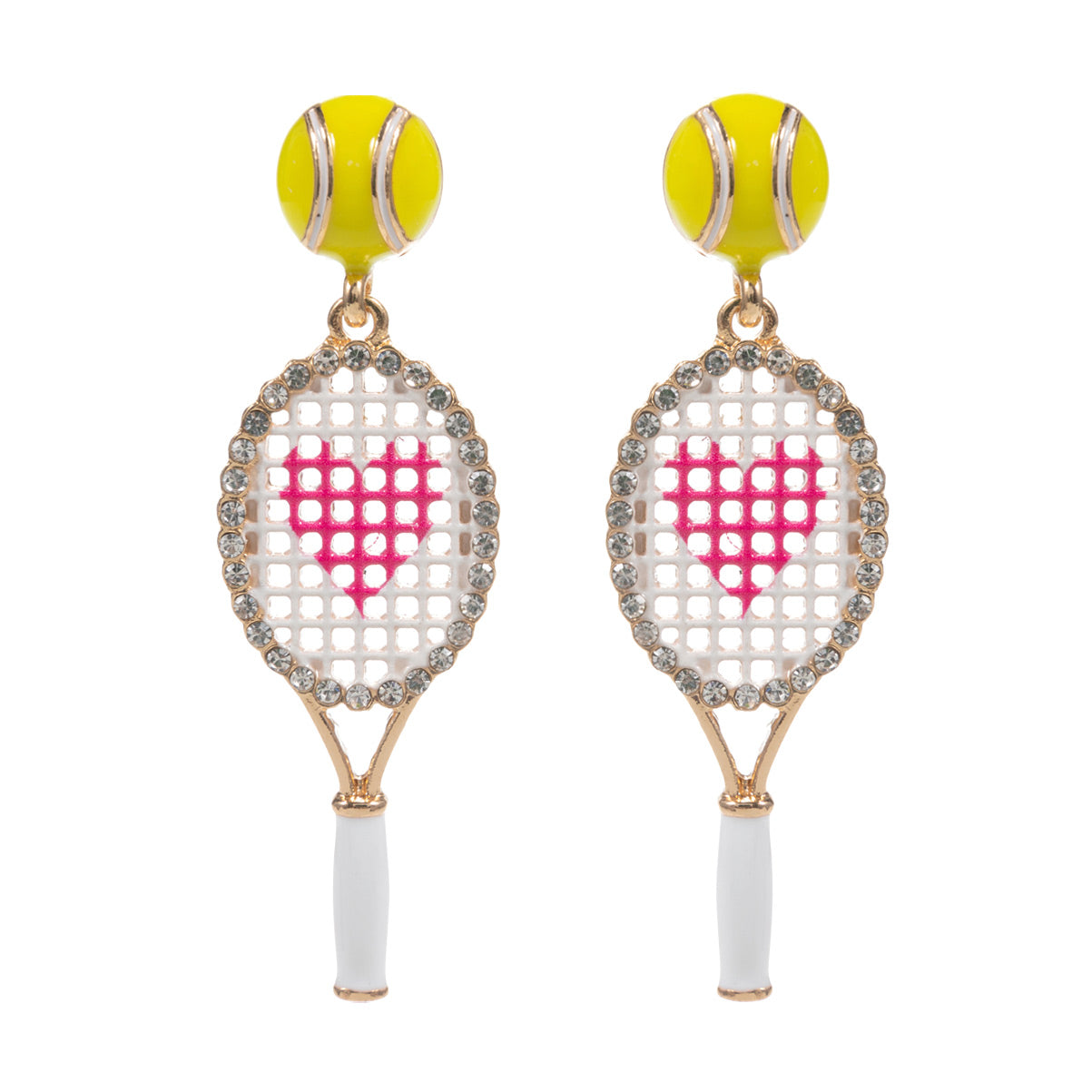 Heart Love TENNIS Racket Rhinestone Sparkle Earrings