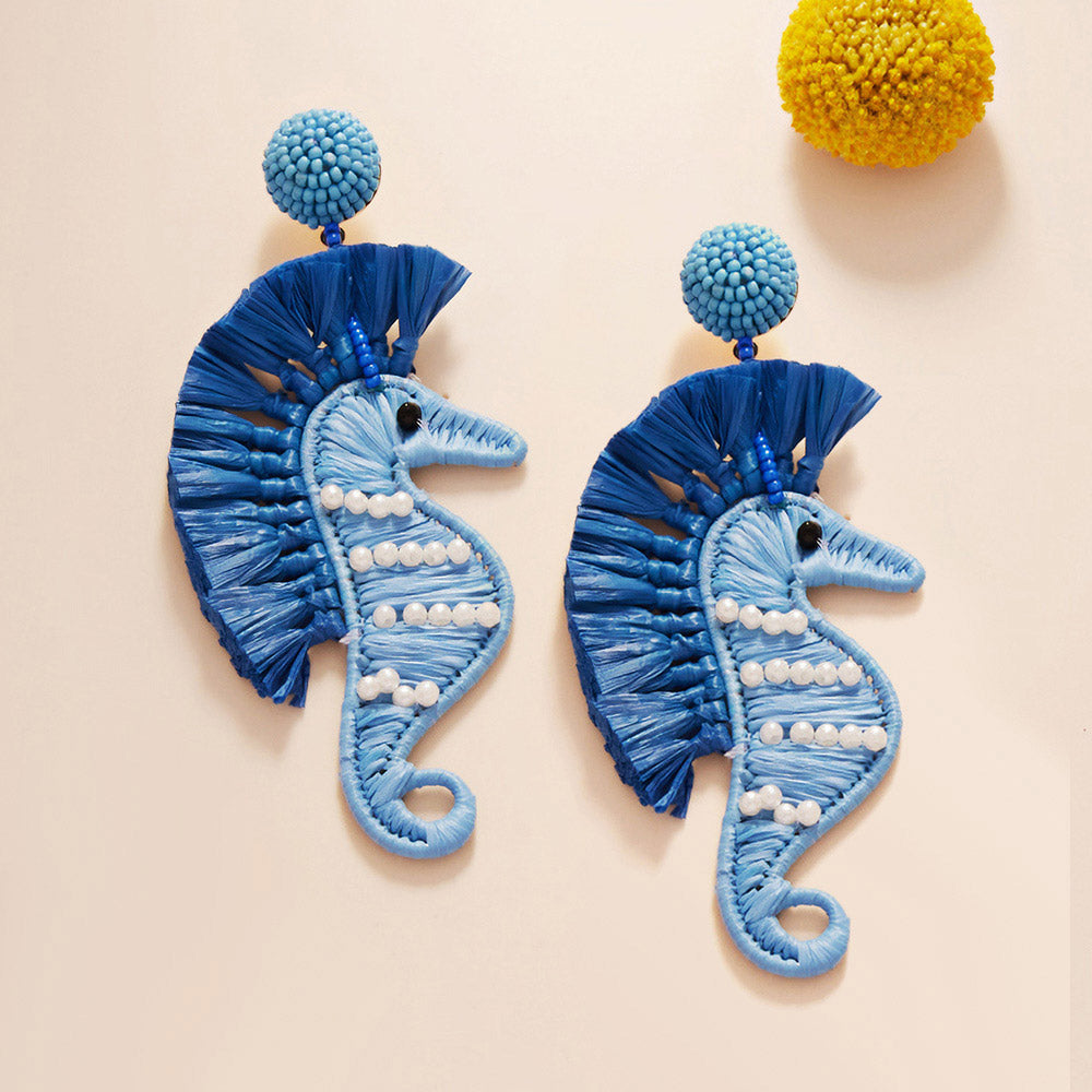 Raffia Seahorse Pearl Embellished Earrings