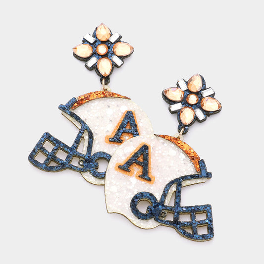 Crystal Top AUBURN Tigers College Football Helmet Glitter Earrings