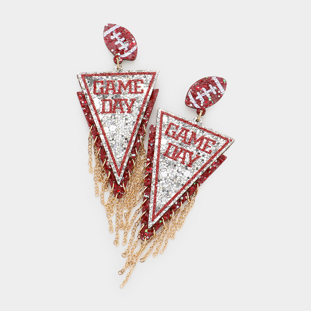 Football Alabama Team Crimson White Glitter Chain GAME DAY Earrings