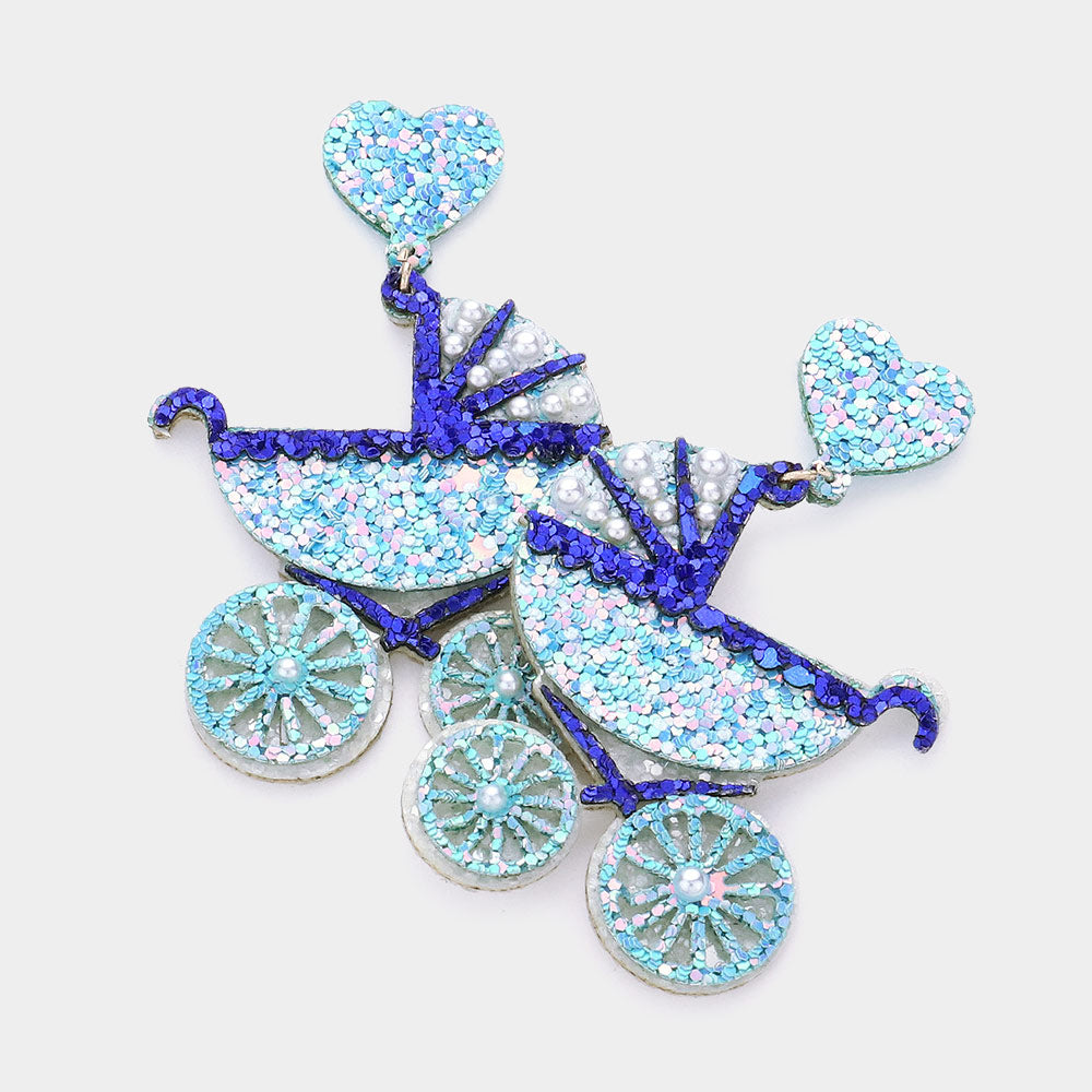 Pink GIRL Blue BABY BOY Glitter Acrylic Stroller Earrings