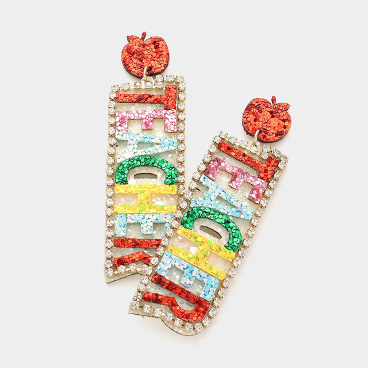 Glittered Teacher School Theme Earrings