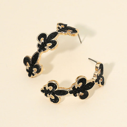 Glitter Black Gold Fleur de Lis Earrings