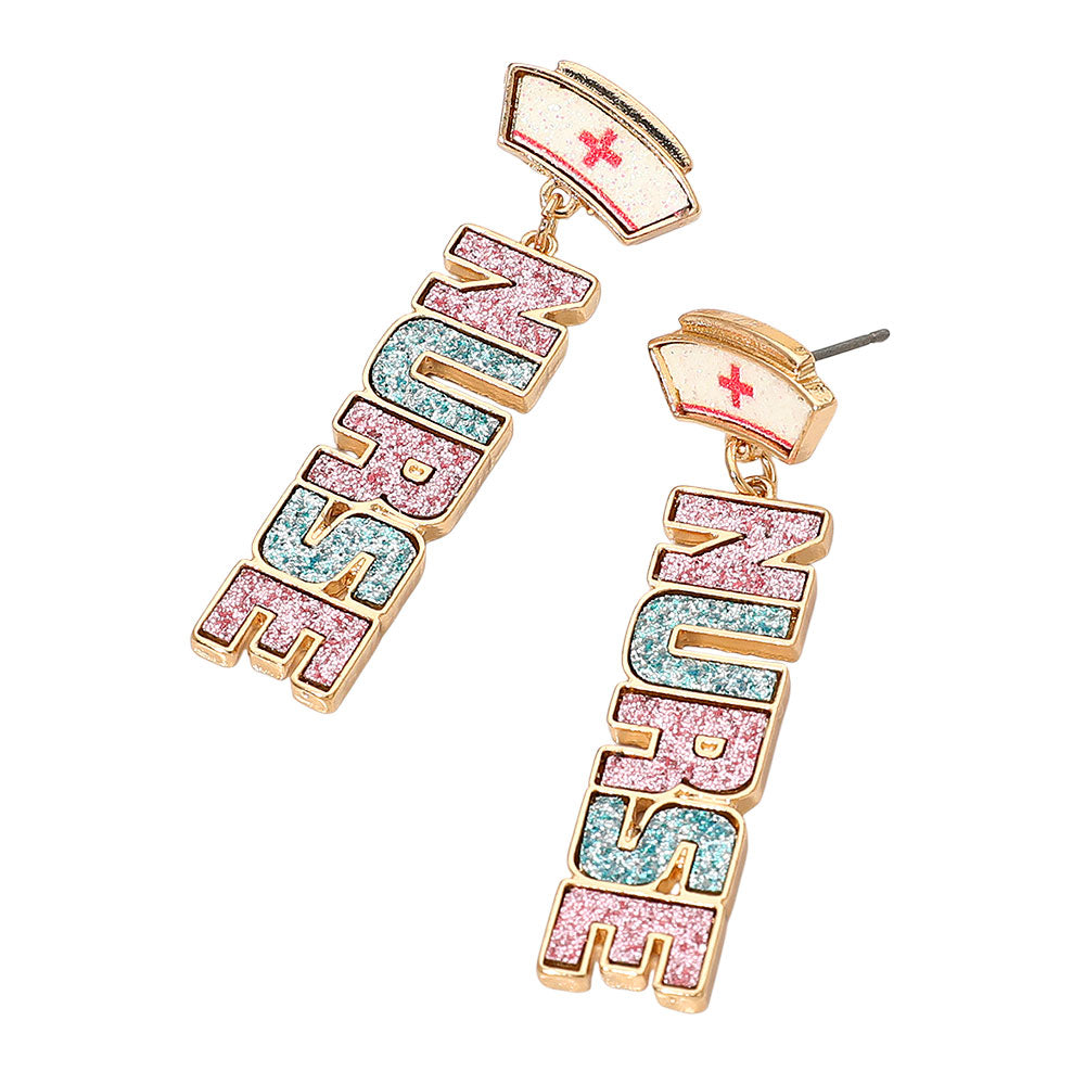 Nurse Sparkle Glitter Letter Earrings