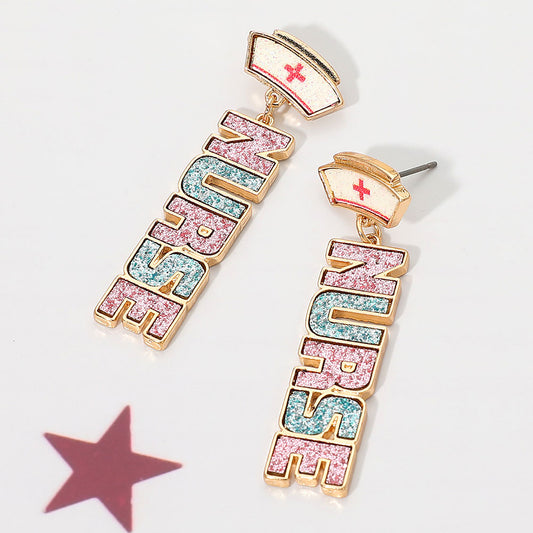 Nurse Sparkle Glitter Letter Earrings