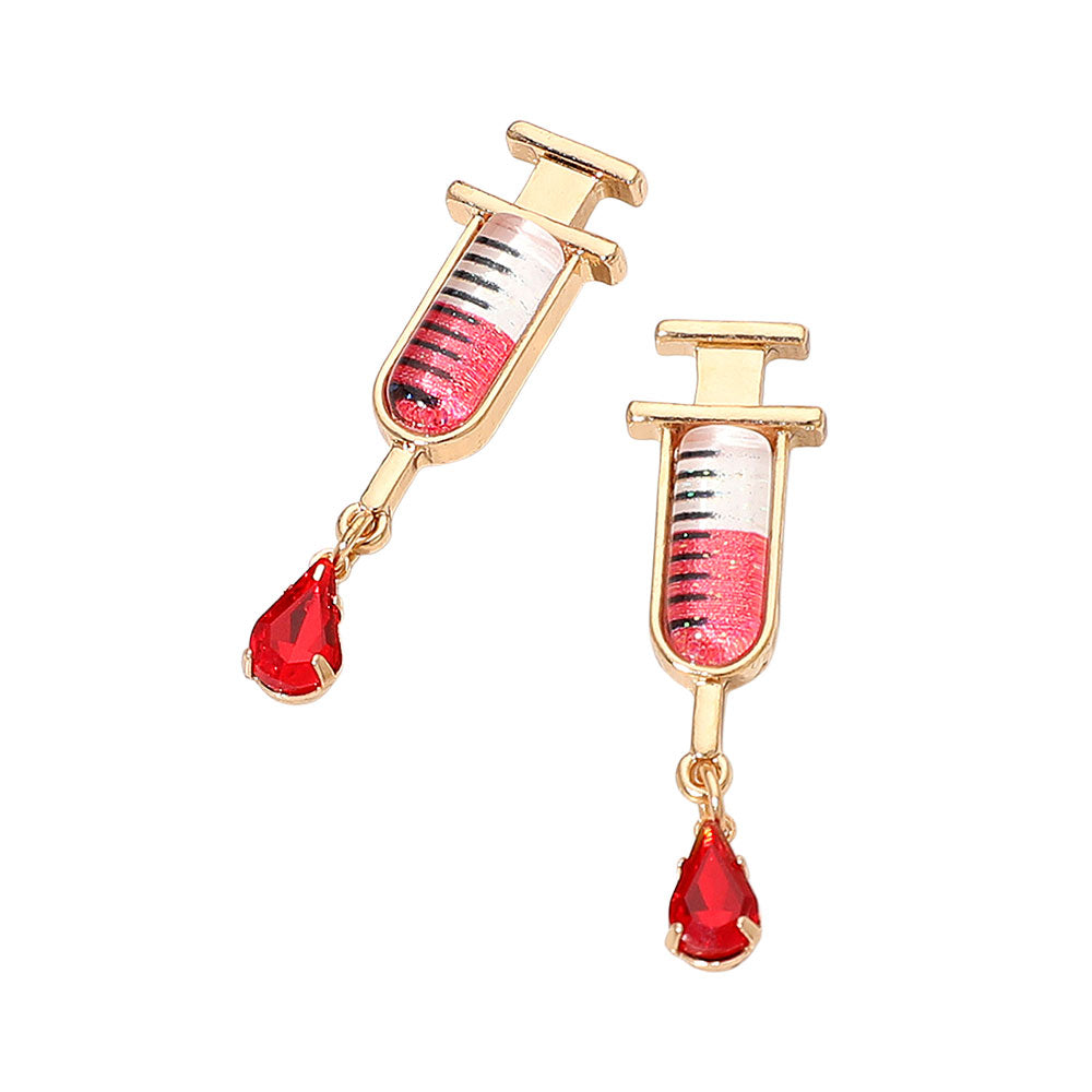 Nurse Dr Syringe Red Drop Earrings